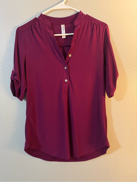 Tops - Women's Lightweight Button-Front Blouse - Plum